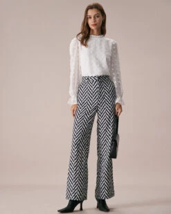 The Grey Wave Pattern Button Straight Pants -Outlet Dress Mix Up Store the grey high waisted wave pattern straight pants bottoms ikfhxc