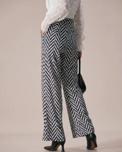 The Grey Wave Pattern Button Straight Pants -Outlet Dress Mix Up Store the grey high waisted wave pattern straight pants bottoms juveog