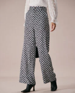 The Grey Wave Pattern Button Straight Pants -Outlet Dress Mix Up Store the grey high waisted wave pattern straight pants bottoms yhgblc