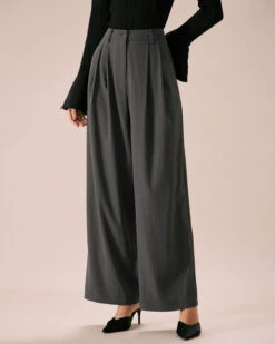 The Grey Pleated Button Fly Straight Pants -Outlet Dress Mix Up Store the grey pleated straight pants bottoms 1y7bir