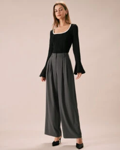 The Grey Pleated Button Fly Straight Pants -Outlet Dress Mix Up Store the grey pleated straight pants bottoms uf95wg