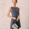 The Grey Boat Neck Sleeveless Mini Dress
