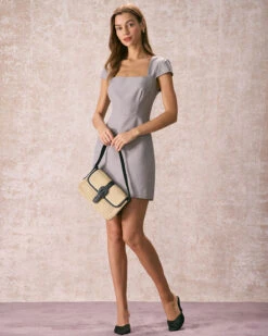 The Grey Square Neck Cap Sleeve Mini Dress -Outlet Dress Mix Up Store the grey square neck mini dress dresses geupod