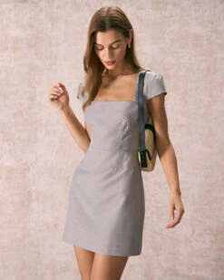 The Grey Square Neck Cap Sleeve Mini Dress -Outlet Dress Mix Up Store the grey square neck mini dress dresses yua4x3