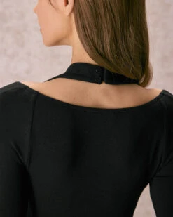 The Black Halter Hollow Out Mini Dress -Outlet Dress Mix Up Store the halter long sleeve mini dress dresses g4ivww