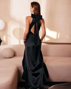The Black Halter Bowknot Cutout Maxi Dress -Outlet Dress Mix Up Store the halter neck backless maxi dress dresses mx7qls 767412