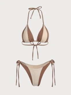 The Color Block Halter Triangle Bikini Set