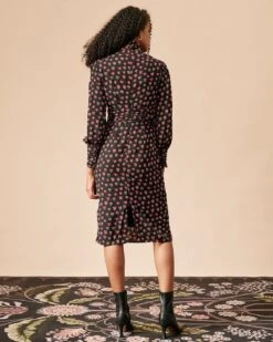 The Mock Neck Floral Long Sleeve Midi Dress -Outlet Dress Mix Up Store the heart print shirred midi dress dresses q1m25n