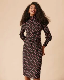 The Mock Neck Floral Long Sleeve Midi Dress