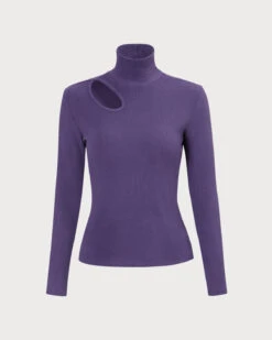 The Purple High Neck Cutout Knit Top
