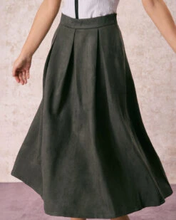 The Green High Waisted A Line Pleated Midi Skirt -Outlet Dress Mix Up Store the high waist a line pleated skirt bottoms 3tyswi