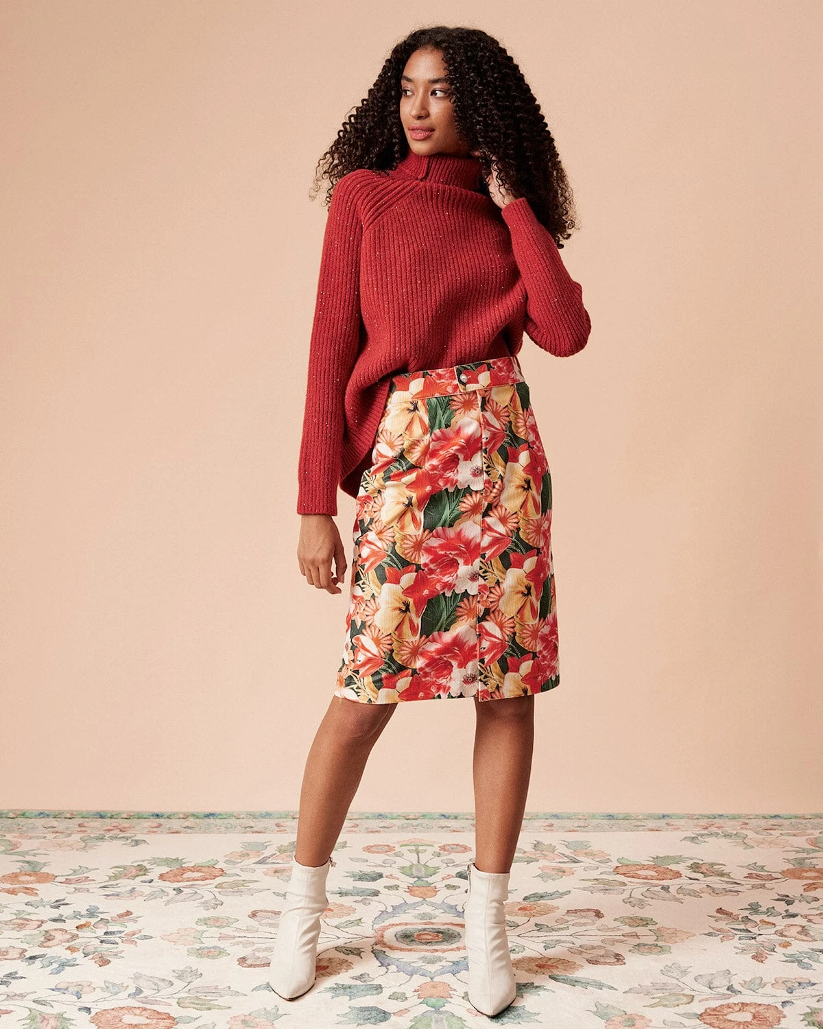 The High Waisted Corduroy Floral Skirt 5 The High Waisted Corduroy Floral Skirt - Image 5