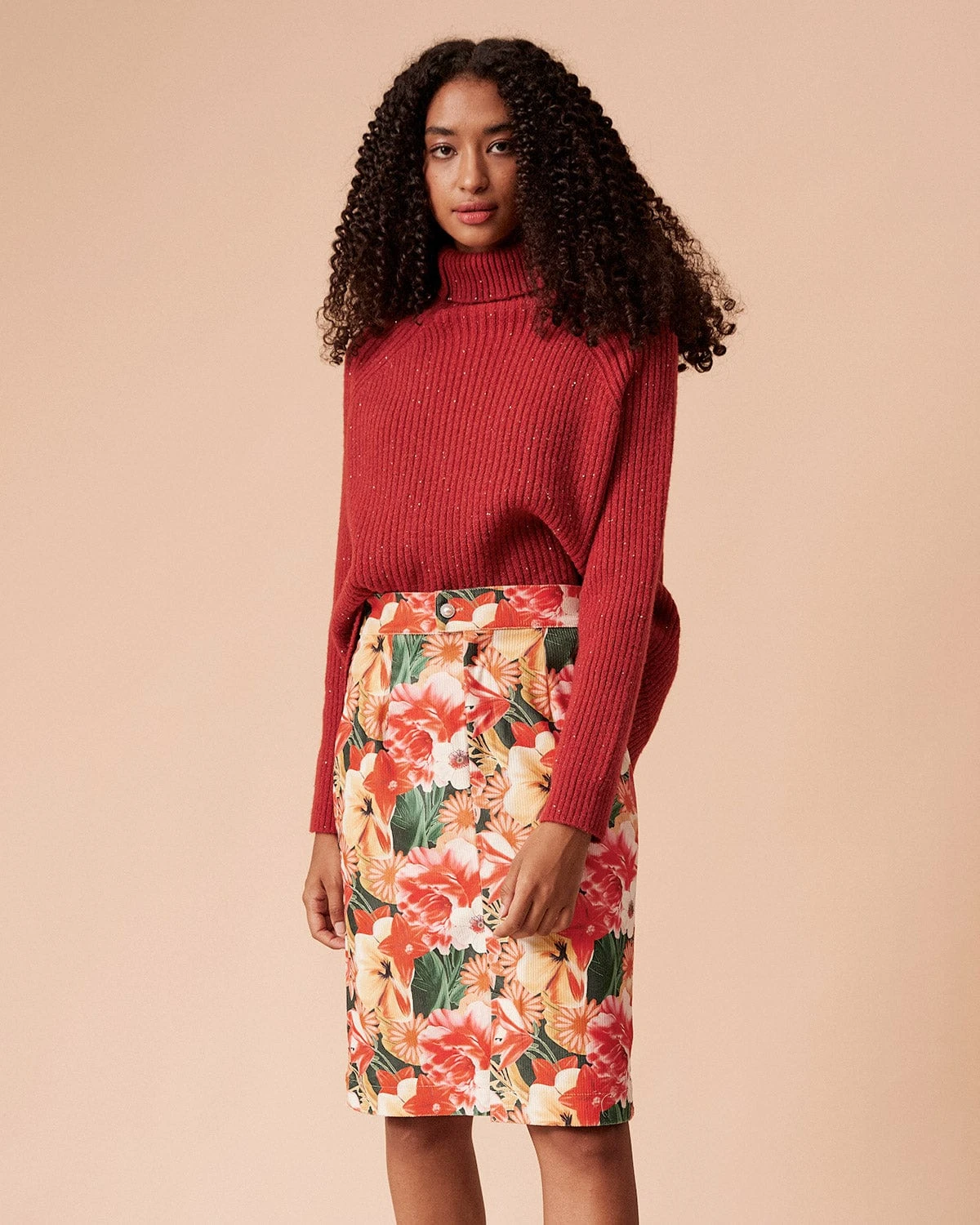 The High Waisted Corduroy Floral Skirt 4 The High Waisted Corduroy Floral Skirt - Image 4