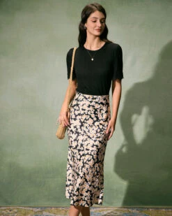 The Black High-Waisted Daisy Floral Midi Skirt -Outlet Dress Mix Up Store the high waisted daisy midi skirt bottoms hbtvzl