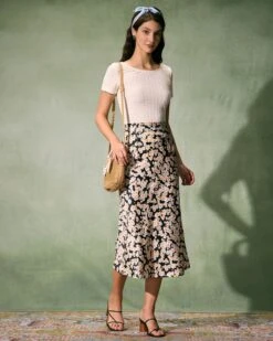 The Black High-Waisted Daisy Floral Midi Skirt -Outlet Dress Mix Up Store the high waisted daisy midi skirt bottoms tec7tz