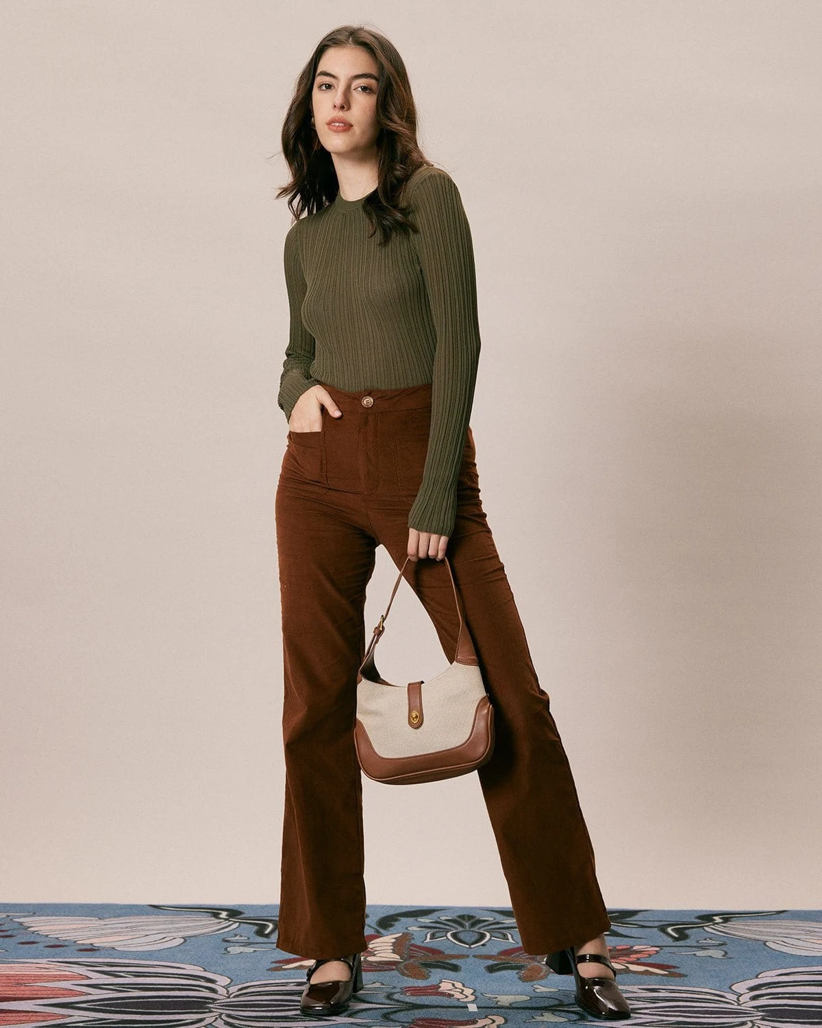 The Brown High Waisted Pockets Flare Pants 2 The Brown High Waisted Pockets Flare Pants - Image 2