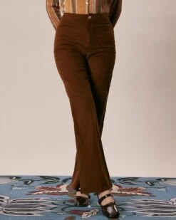 The Brown High Waisted Pockets Flare Pants