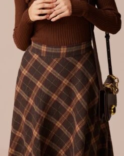 The Brown Elastic Waist Plaid A-Line Midi Skirt 8 The Brown Elastic Waist Plaid A-Line Midi Skirt -Outlet Dress Mix Up Store the high waisted plaid a line skirt bottoms iuogdj