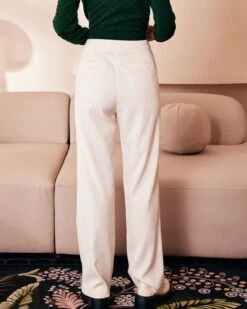 The White High Waisted Button Straight Pants -Outlet Dress Mix Up Store the high waisted pocket straight pants bottoms einete 413136