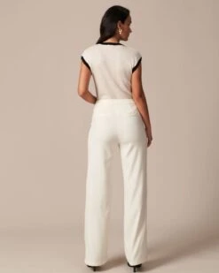 The White High Waisted Button Straight Pants -Outlet Dress Mix Up Store the high waisted pocket straight pants bottoms ibedgu 586036