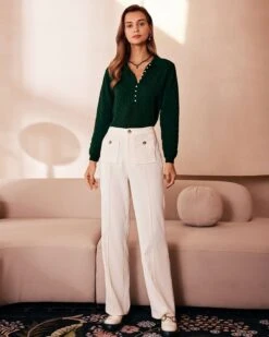 The White High Waisted Button Straight Pants -Outlet Dress Mix Up Store the high waisted pocket straight pants bottoms nvjodx 434354