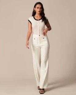 The White High Waisted Button Straight Pants -Outlet Dress Mix Up Store the high waisted pocket straight pants bottoms rttpqe 274287
