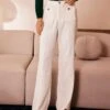 The White High Waisted Button Straight Pants
