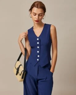 The Navy High Waisted Pockets Straight Pants -Outlet Dress Mix Up Store the high waisted straight pants bottoms pdhiri 577694