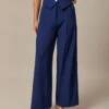 The Navy High Waisted Pockets Straight Pants