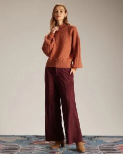 The Wine Red High Waisted Straight Pants -Outlet Dress Mix Up Store the high waisted suede straight pants bottoms lod61y