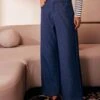 The Blue High Waisted Wide Leg Faux Jeans
