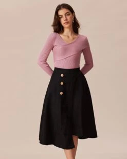 The Black Irregular Hem A-Line Midi Skirt -Outlet Dress Mix Up Store the irregular hem a line skirt bottoms trnmvs 888372