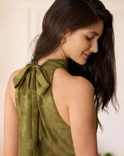 The Green Jacquard Ruched Halter Midi Dress -Outlet Dress Mix Up Store the jacquard ruched halter dress dresses hlcdz2