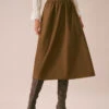 The Khaki High Waisted Pleated Midi Skirt