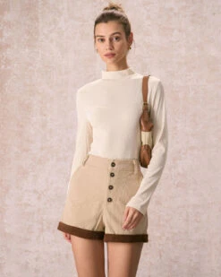 The Khaki High Waisted Button Corduroy Shorts 8 The Khaki High Waisted Button Corduroy Shorts -Outlet Dress Mix Up Store the khaki high waisted corduroy shorts bottoms c44rrq