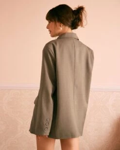 The Khaki Lapel Button Wide-waisted Blazer -Outlet Dress Mix Up Store the khaki lapel solid blazer outerwear c5rcqo