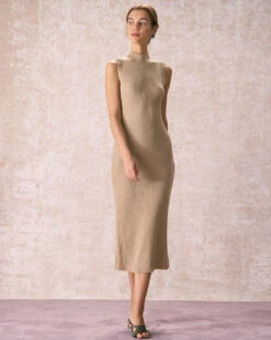The Khaki Mock Neck Sweater Midi Dress 8 The Khaki Mock Neck Sweater Midi Dress -Outlet Dress Mix Up Store the khaki mock neck sleeveless sweater dress khaki dresses mnexfm