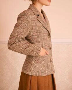 The Khaki Lapel Plaid Single Breasted Blazer -Outlet Dress Mix Up Store the khaki plaid button blazer outerwear 1ebx9k