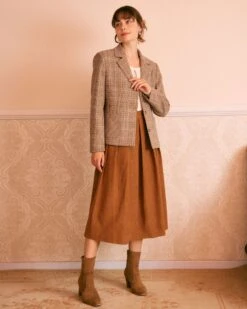 The Khaki Lapel Plaid Single Breasted Blazer -Outlet Dress Mix Up Store the khaki plaid button blazer outerwear kjcjir