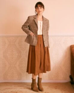 The Khaki Lapel Plaid Single Breasted Blazer -Outlet Dress Mix Up Store the khaki plaid button blazer outerwear o0ohkz