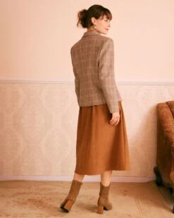 The Khaki Lapel Plaid Single Breasted Blazer -Outlet Dress Mix Up Store the khaki plaid button blazer outerwear qxvamf