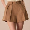 The Khaki High-Waisted Pleated Wide-leg Shorts