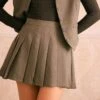 The Khaki Natural Waist Pleated Mini Skirt