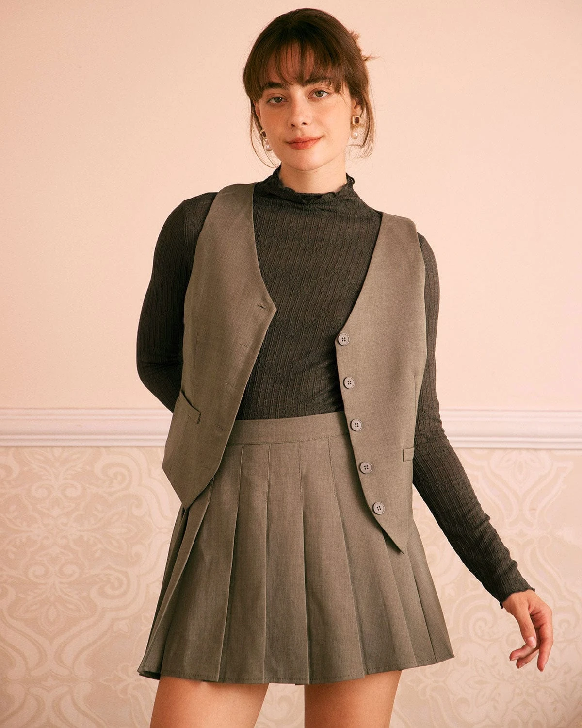 The Khaki Natural Waist Pleated Mini Skirt 2 The Khaki Natural Waist Pleated Mini Skirt - Image 2