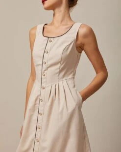 The Khaki Round Neck A-Line Midi Dress -Outlet Dress Mix Up Store the khaki round neck a line midi dress dresses bs5pjh 544686