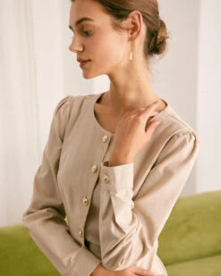 The Khaki Round Neck Button Up Midi Dress -Outlet Dress Mix Up Store the khaki round neck solid midi dress dresses movksk