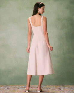 The Khaki Square Neck Contrast Midi Dress -Outlet Dress Mix Up Store the khaki square neck contrast midi dress dresses qm4hux