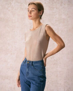 The Khaki Round Neck V-Back Tank Top -Outlet Dress Mix Up Store the khaki v back tank top tops 5vz2li