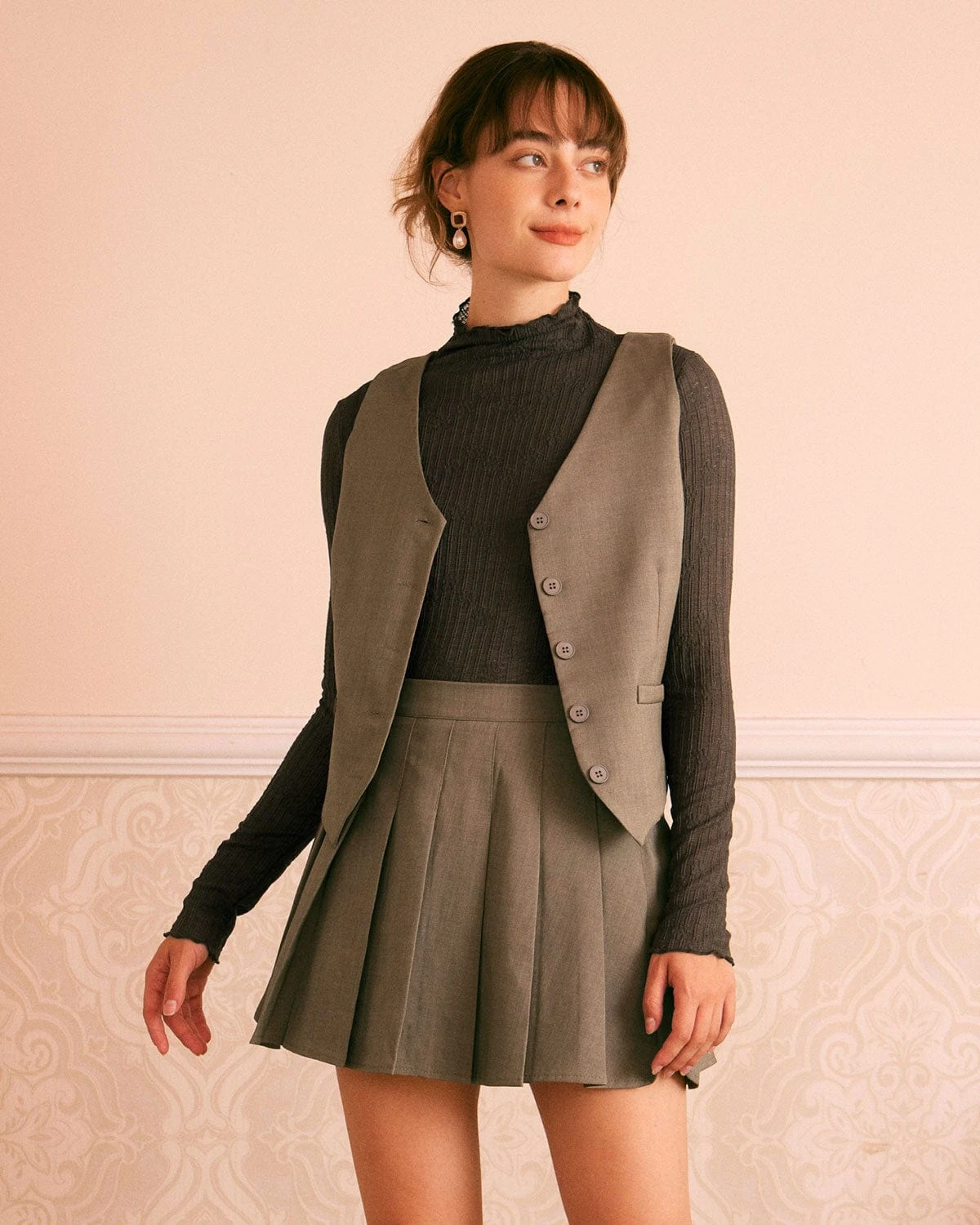 The Khaki V Neck Sleeveless Button Vest 1 The Khaki V Neck Sleeveless Button Vest