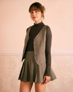 The Khaki V Neck Sleeveless Button Vest 7 The Khaki V Neck Sleeveless Button Vest -Outlet Dress Mix Up Store the khaki v neck solid vest tops gaosnp